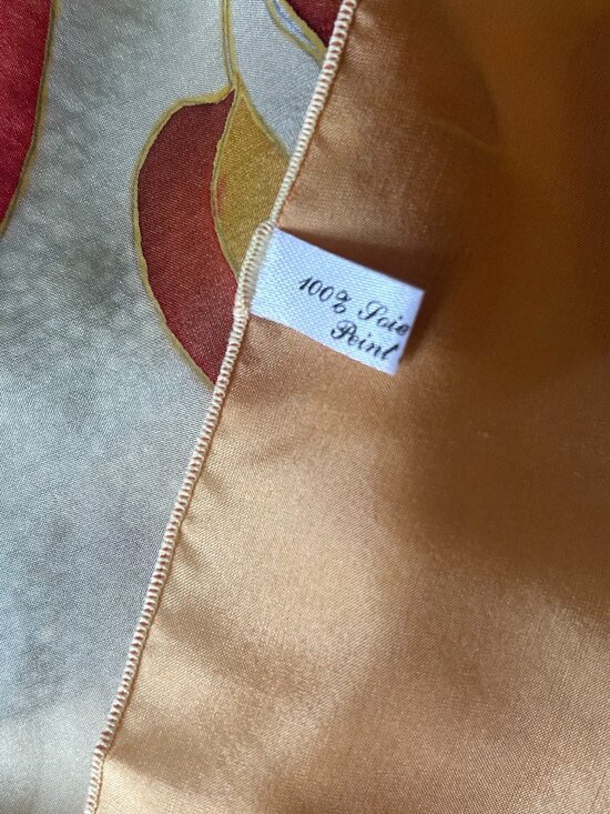 Lovely 100% Silk Scarf Print 34 inches square floral orange yellow but with SNAG - Picture 5 of 8